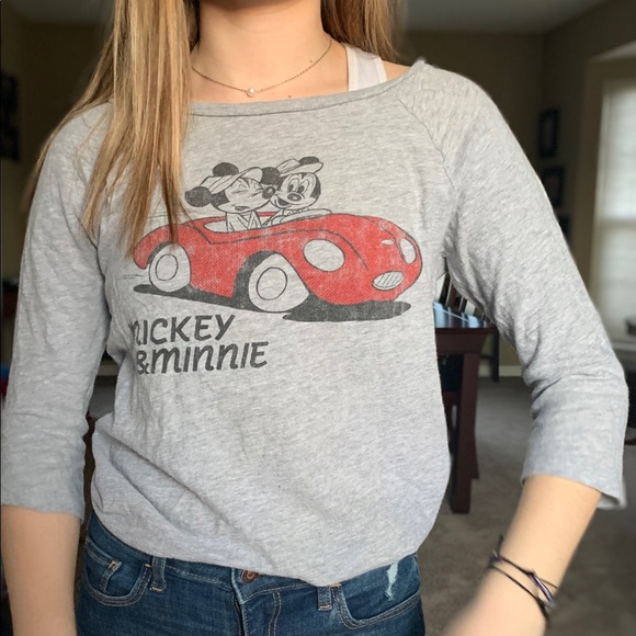 Gray Long-Sleeve Mickey and Minnie Mouse Top - Picture 2 of 2